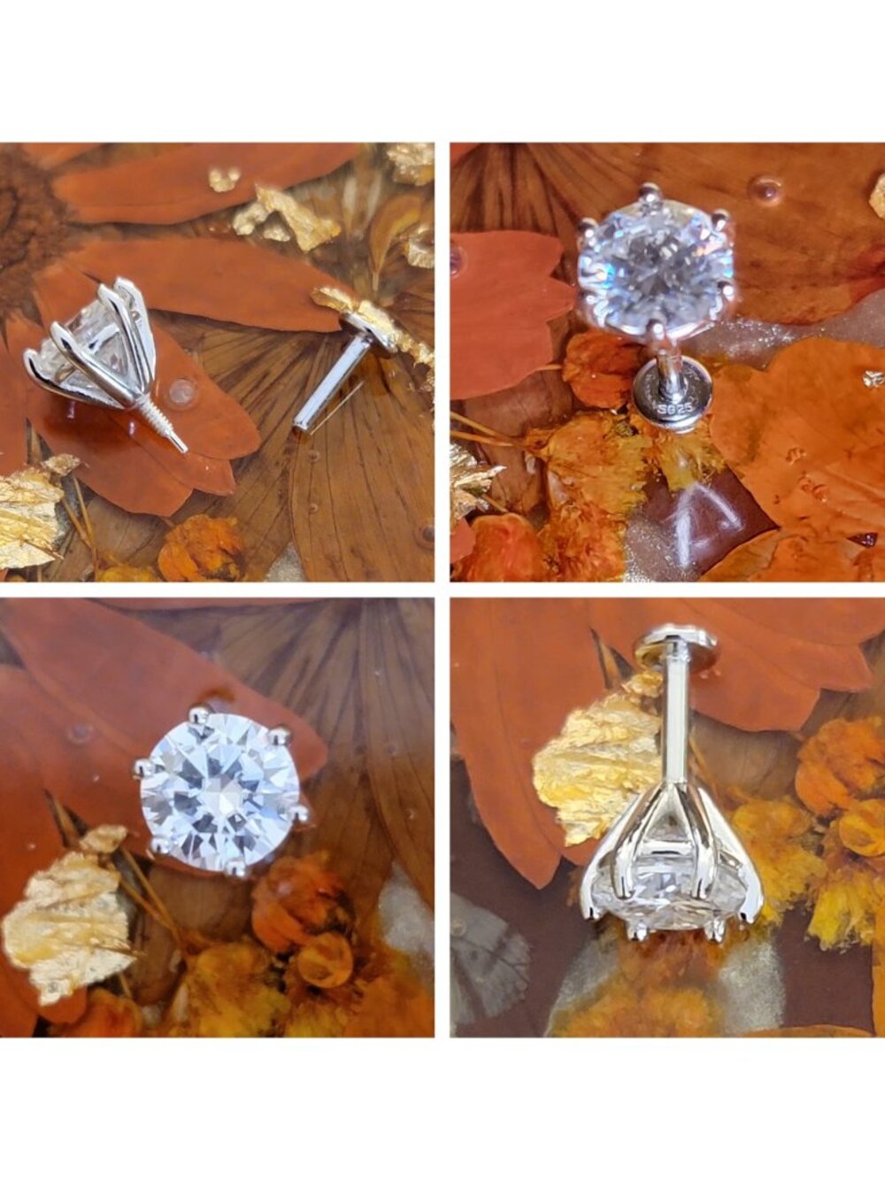 1ct D VVS1 Moissanite Flat Back Stud Earring 925 Silver 6-Prong GRA